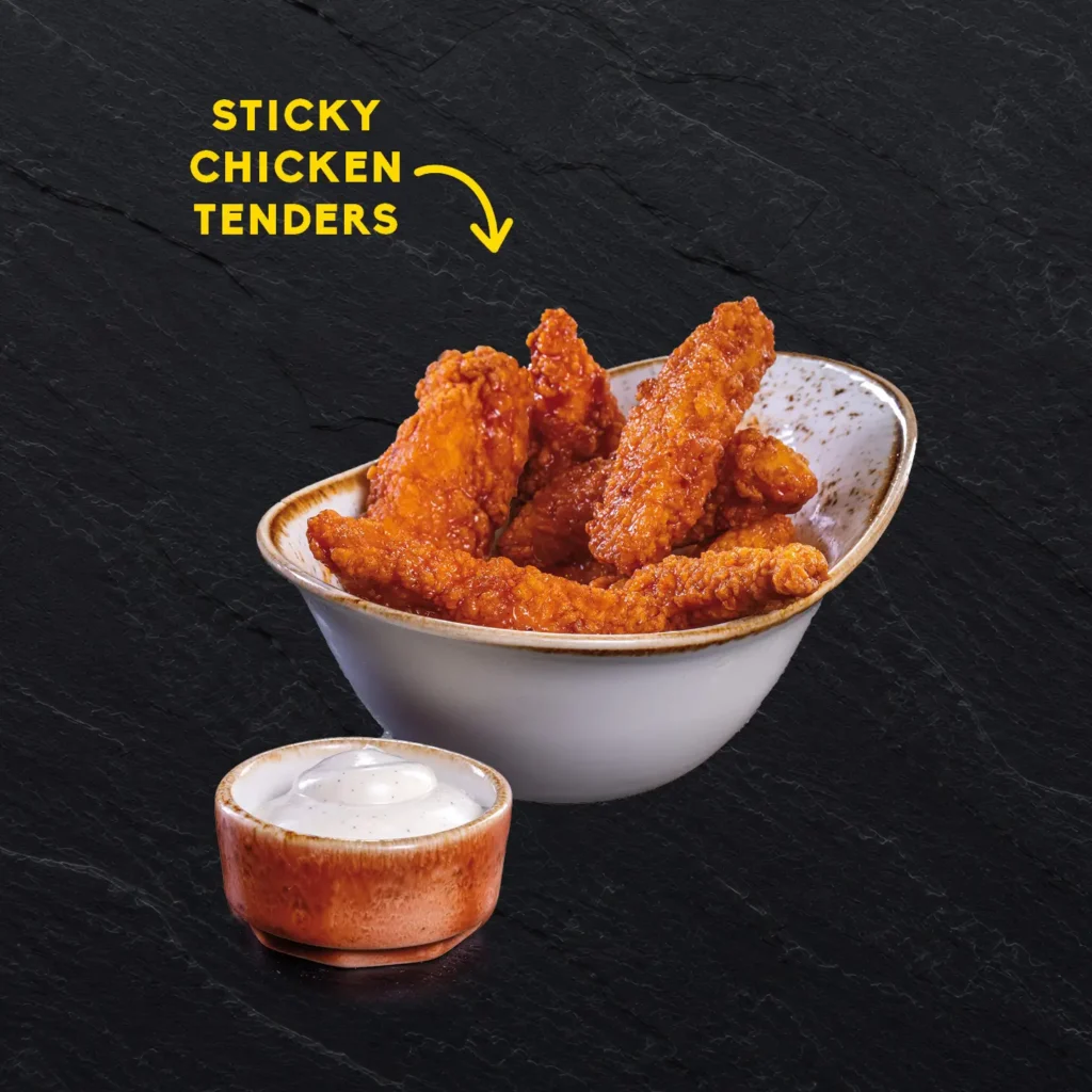 • Sticky Chicken Tenders in klebriger Korean Dak Glasur mit Arizona Ranch Dip